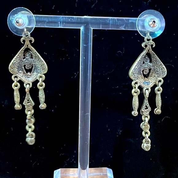 Chandelier cream color enamel clear & amber rhinestones set in antique brass - Picture 4 of 5